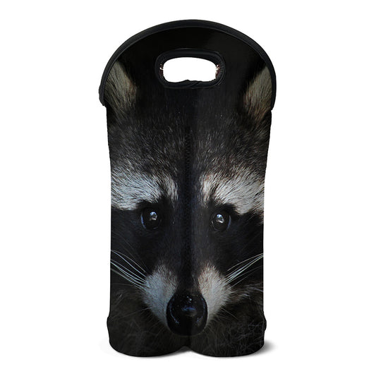 Raccoon Portrait Print Double Neoprene Wine Tote