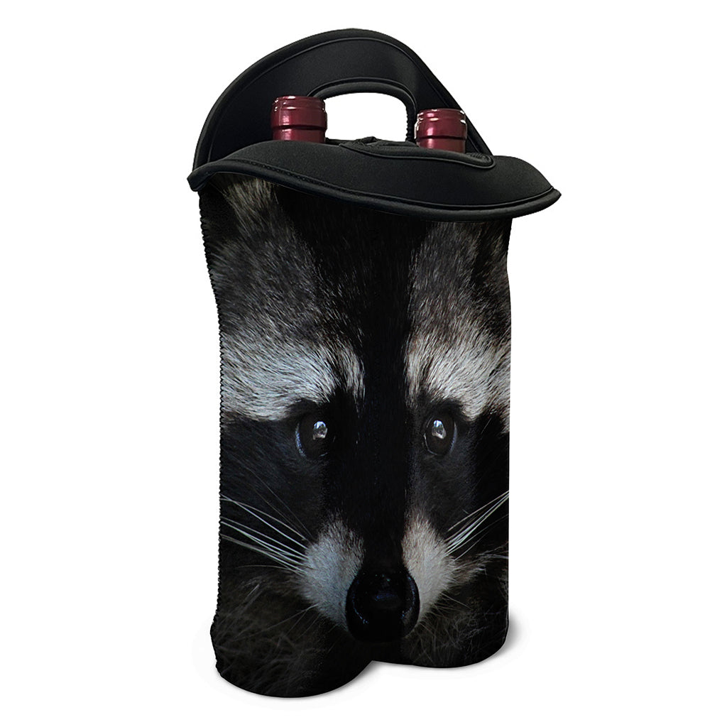 Raccoon Portrait Print Double Neoprene Wine Tote