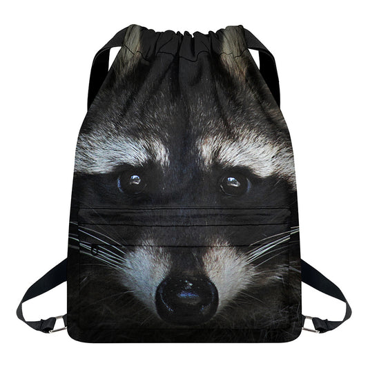 Raccoon Portrait Print Drawstring Backpack