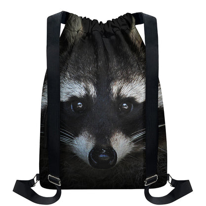 Raccoon Portrait Print Drawstring Backpack