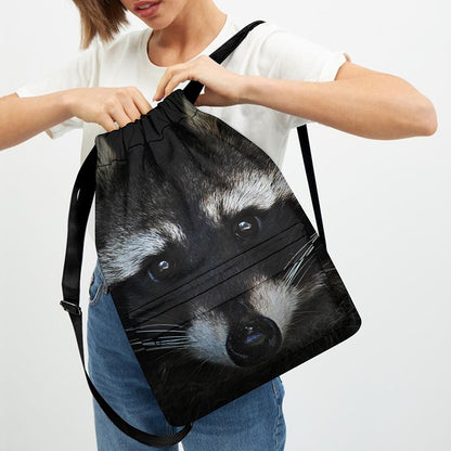 Raccoon Portrait Print Drawstring Backpack