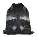Raccoon Portrait Print Drawstring Bag
