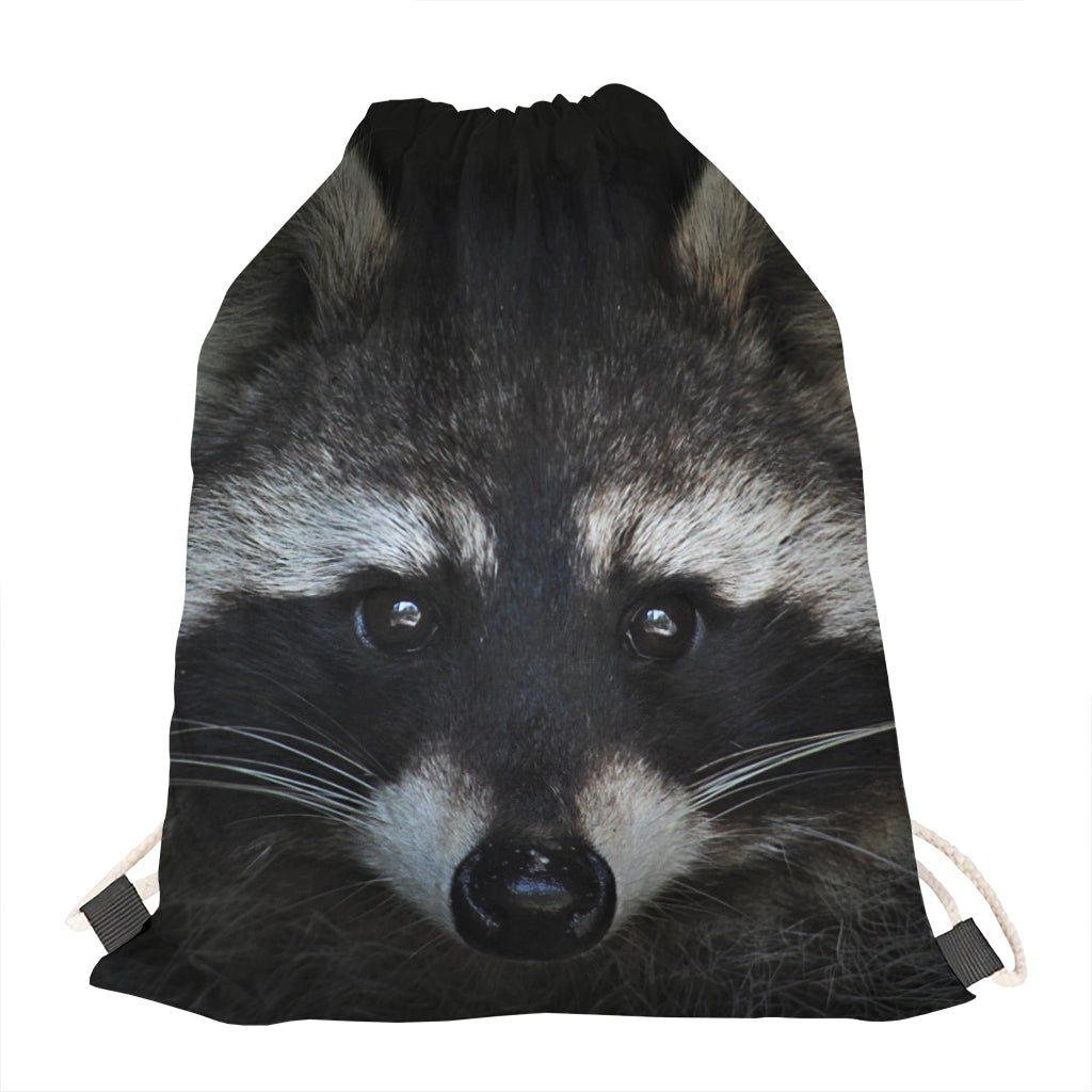 Raccoon Portrait Print Drawstring Bag