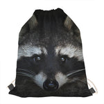 Raccoon Portrait Print Drawstring Bag