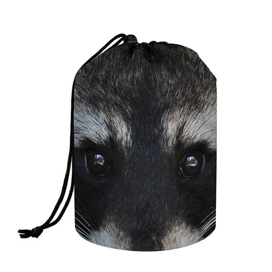 Raccoon Portrait Print Drawstring Makeup Bag
