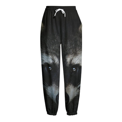 Raccoon Portrait Print Fleece Lined Knit Pants