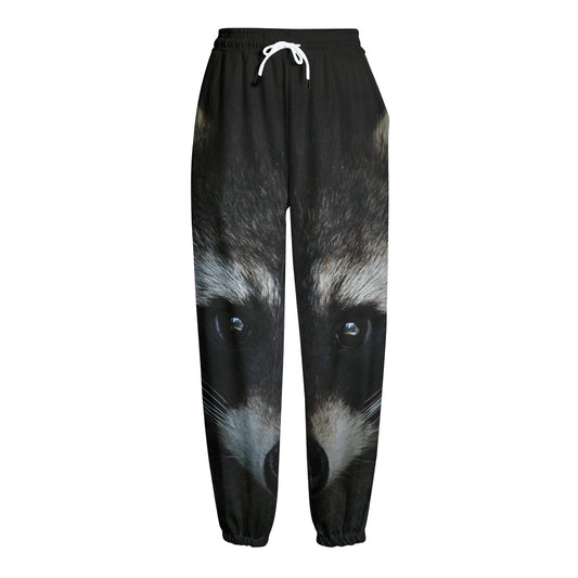 Raccoon Portrait Print Fleece Lined Knit Pants
