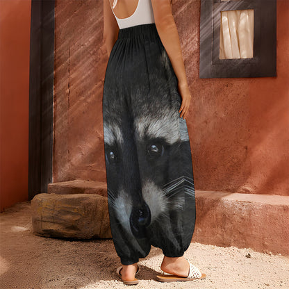 Raccoon Portrait Print Harem Pants