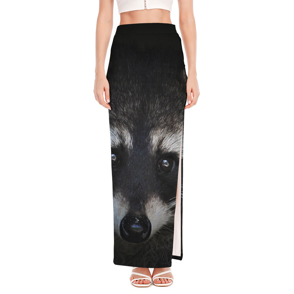 Raccoon Portrait Print High Slit Maxi Skirt