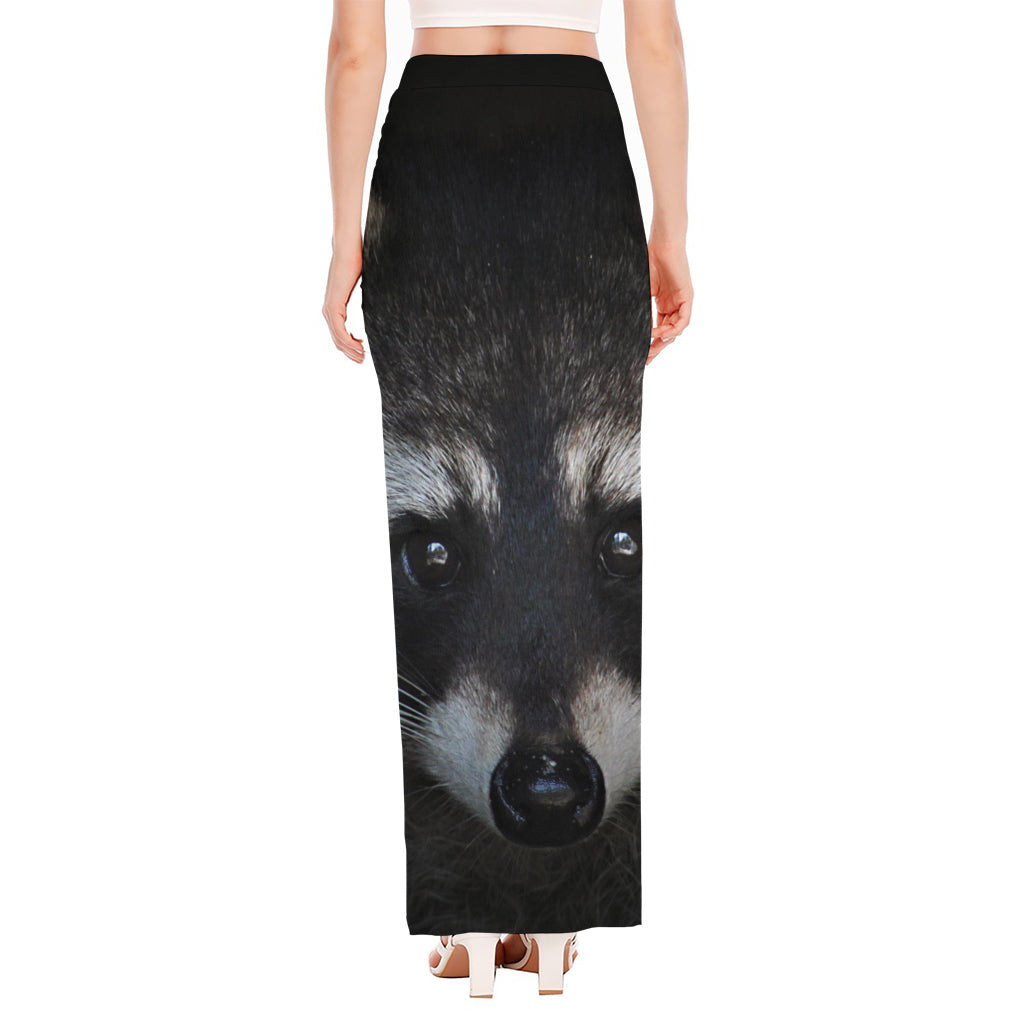 Raccoon Portrait Print High Slit Maxi Skirt