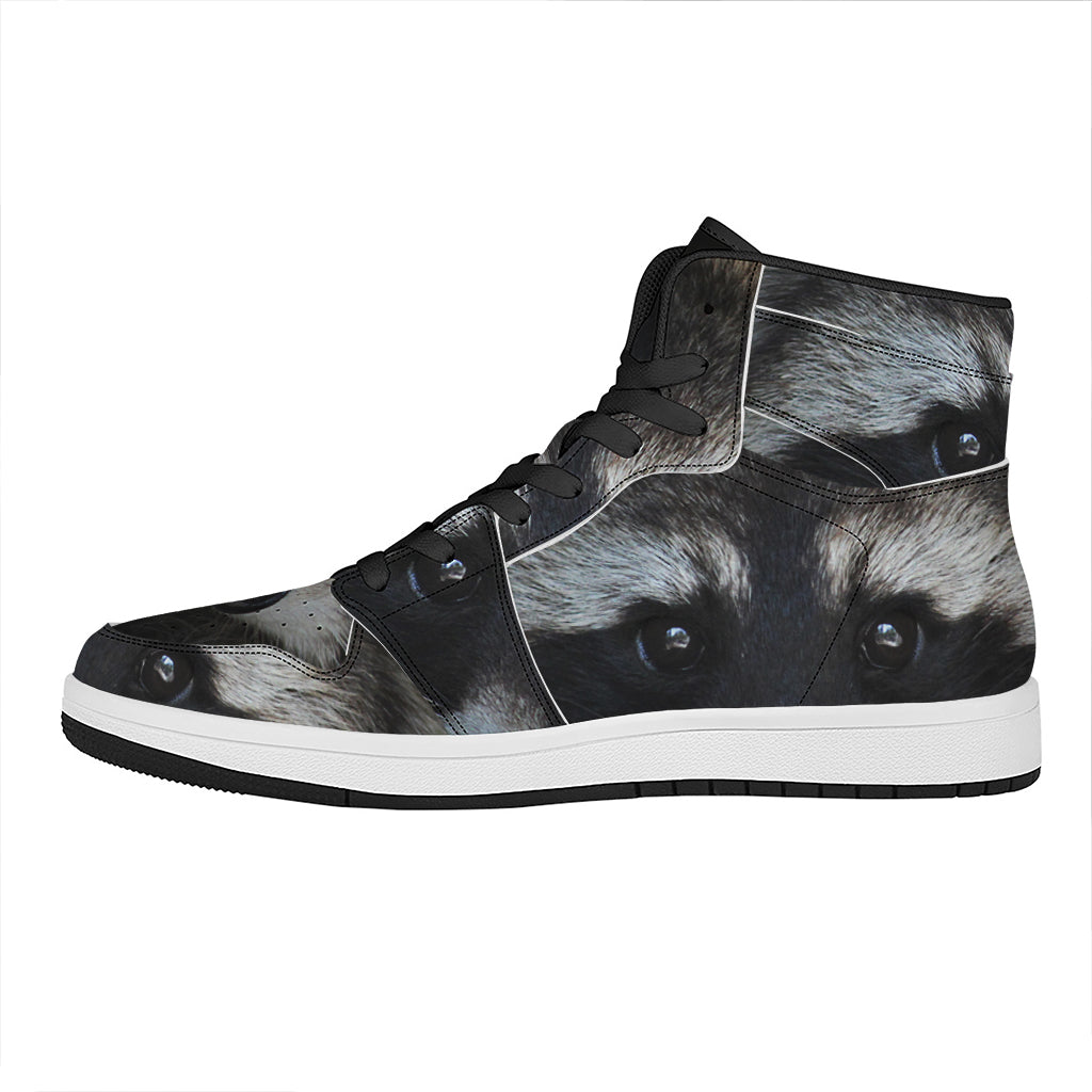 Raccoon Portrait Print High Top Leather Sneakers