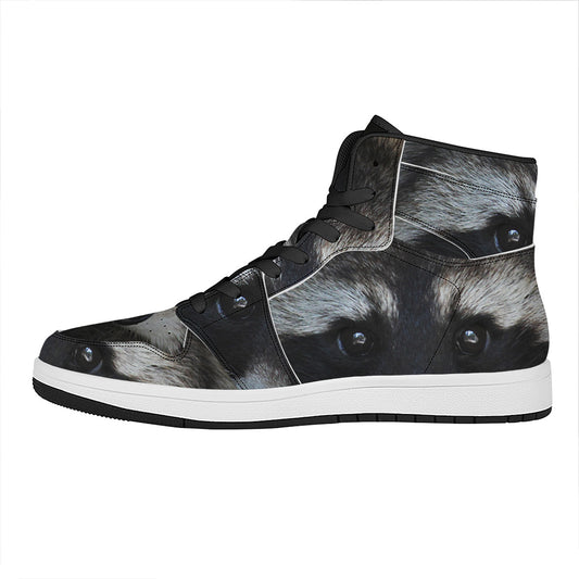 Raccoon Portrait Print High Top Leather Sneakers