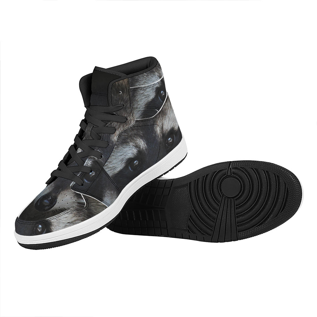 Raccoon Portrait Print High Top Leather Sneakers