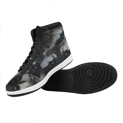 Raccoon Portrait Print High Top Leather Sneakers