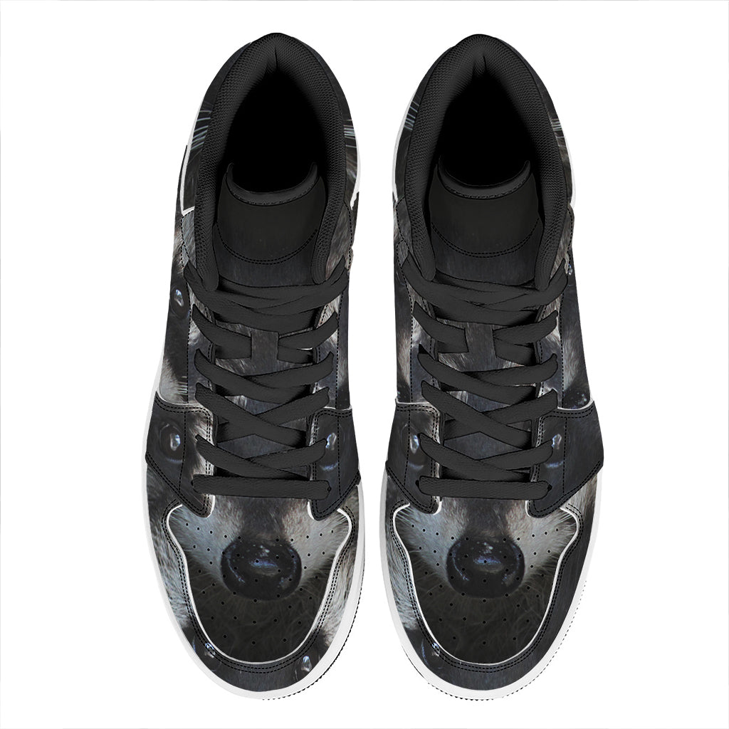 Raccoon Portrait Print High Top Leather Sneakers
