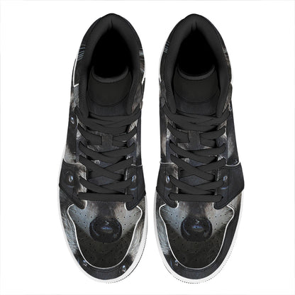 Raccoon Portrait Print High Top Leather Sneakers