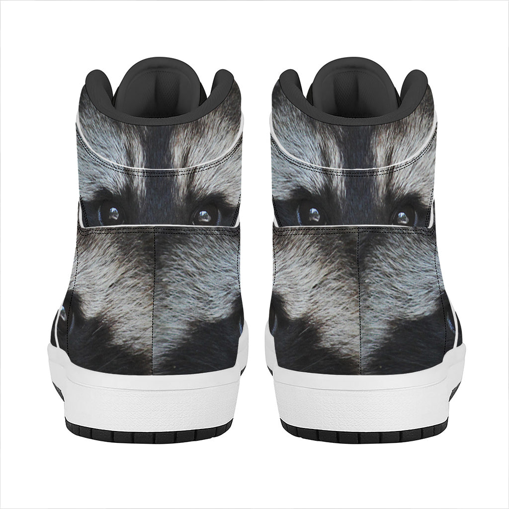 Raccoon Portrait Print High Top Leather Sneakers