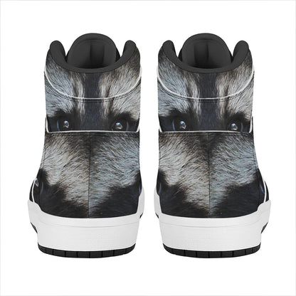 Raccoon Portrait Print High Top Leather Sneakers