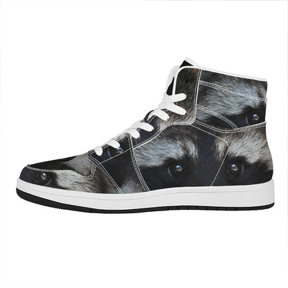 Raccoon Portrait Print High Top Leather Sneakers