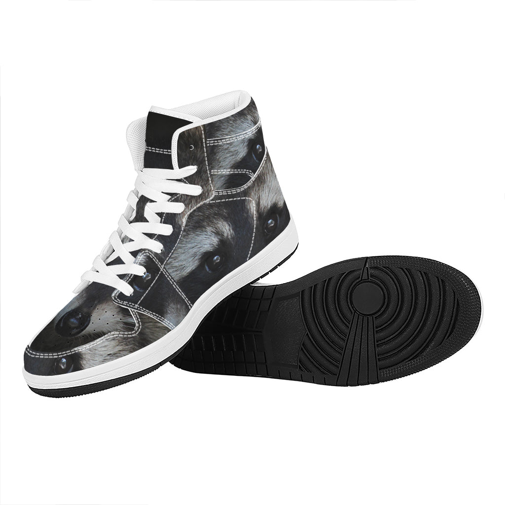 Raccoon Portrait Print High Top Leather Sneakers