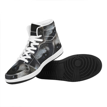 Raccoon Portrait Print High Top Leather Sneakers