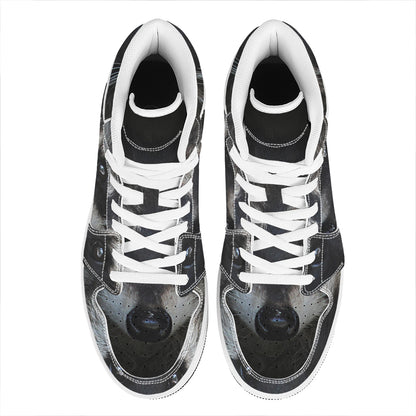Raccoon Portrait Print High Top Leather Sneakers