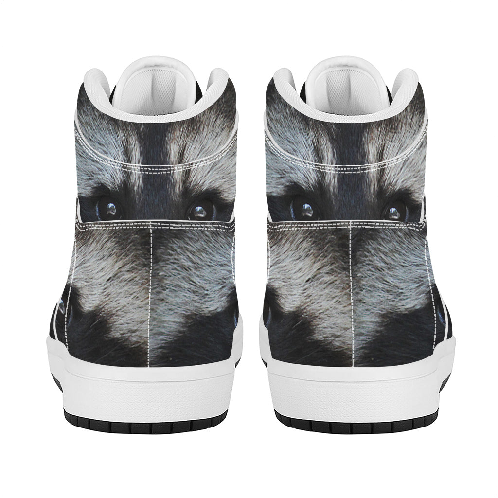 Raccoon Portrait Print High Top Leather Sneakers