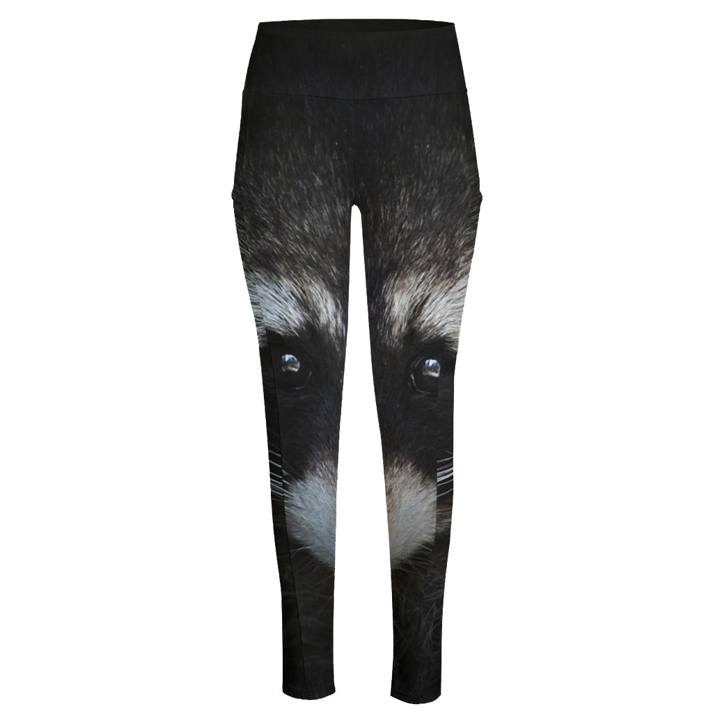 Raccoon Portrait Print High-Waisted Pocket Leggings