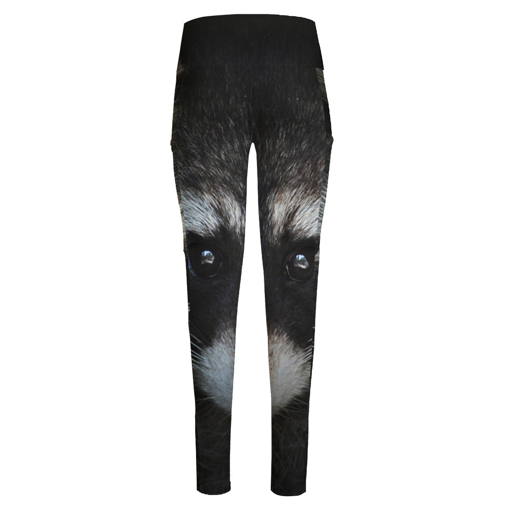 Raccoon Portrait Print High-Waisted Pocket Leggings