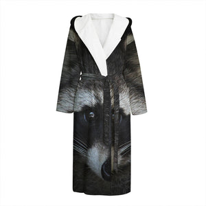 Raccoon Portrait Print Hooded Bathrobe