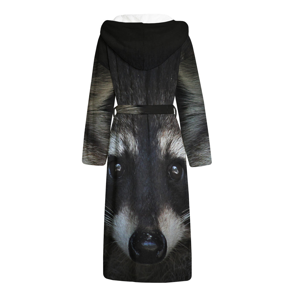 Raccoon Portrait Print Hooded Bathrobe