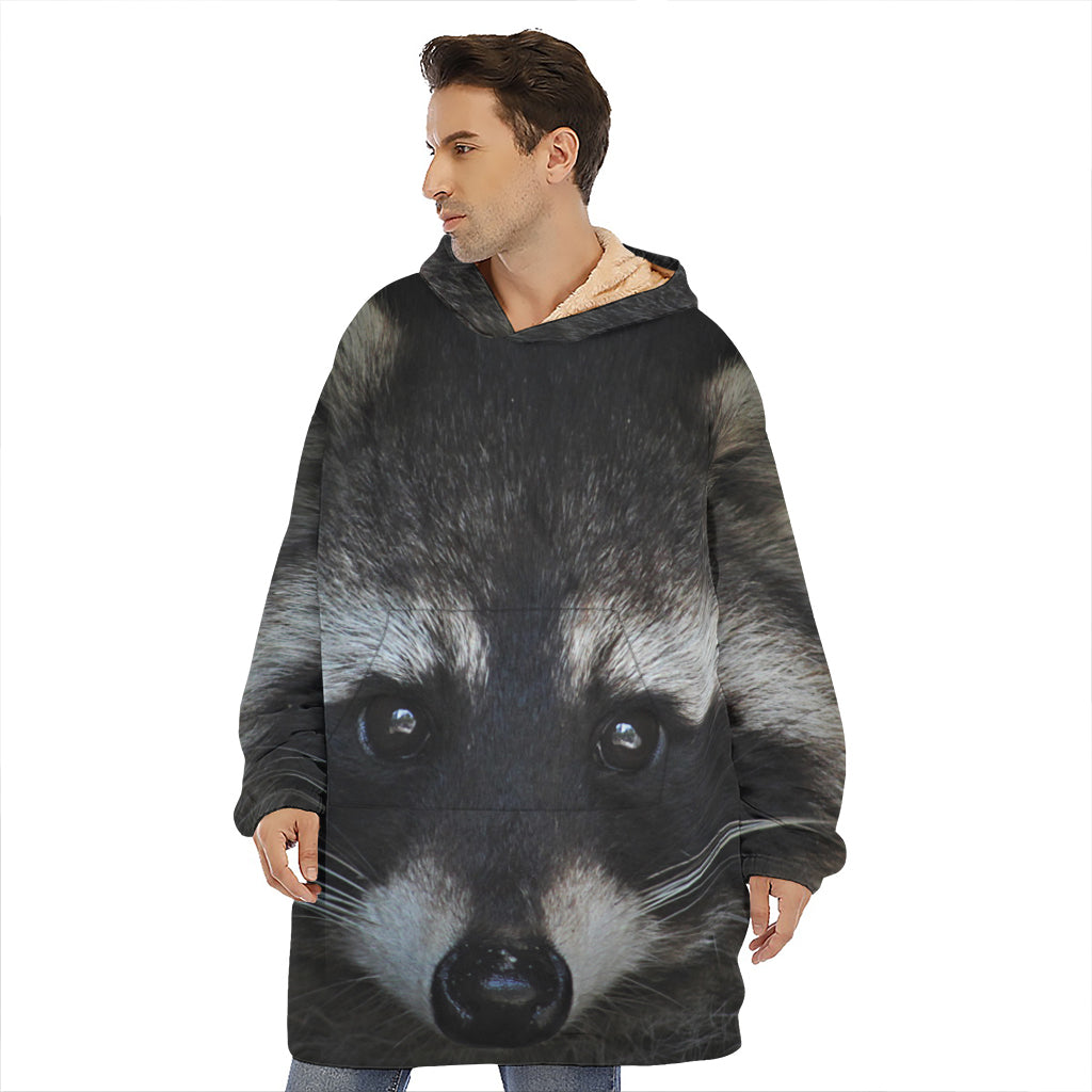 Raccoon Portrait Print Hoodie Blanket