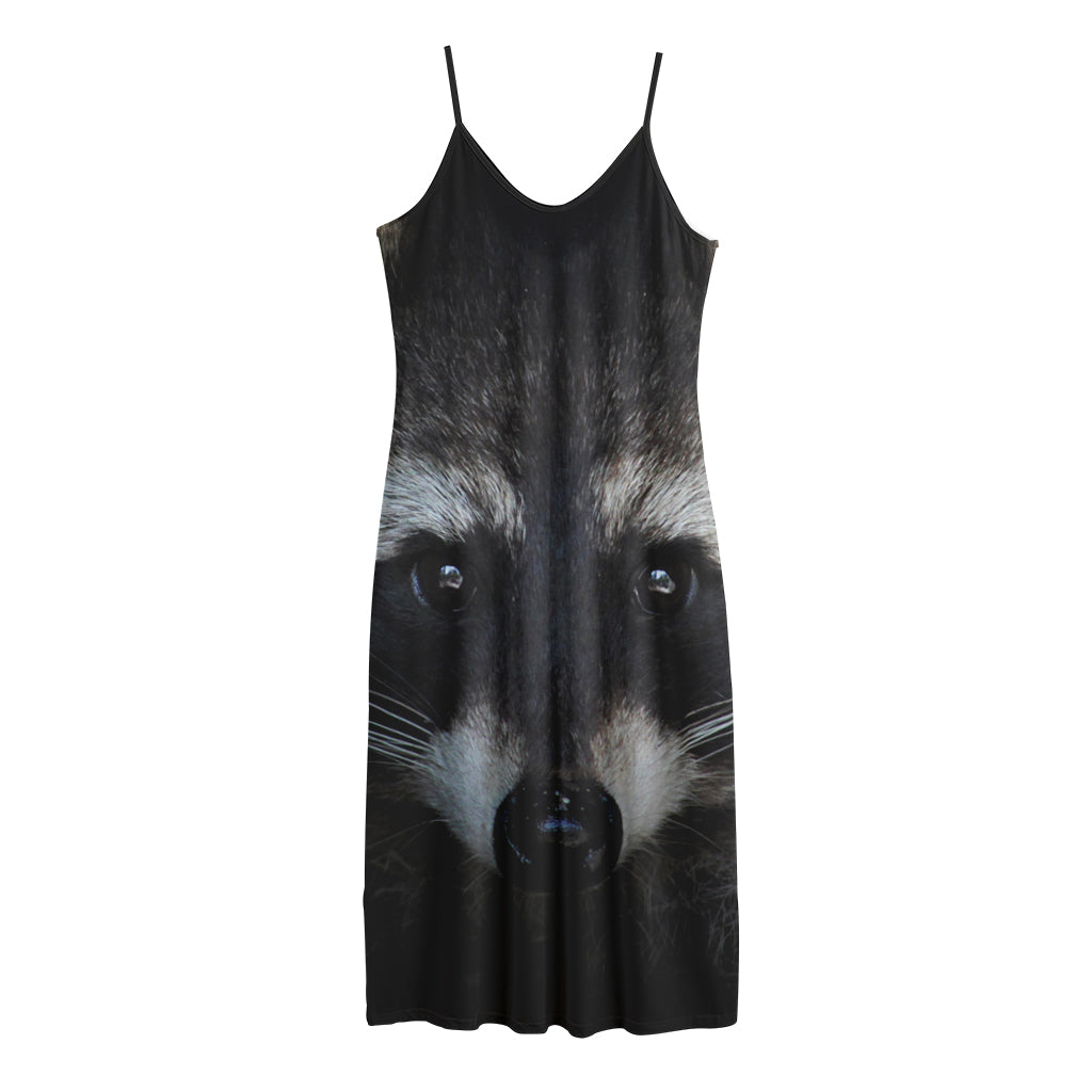 Raccoon Portrait Print Jersey Midi Cami Dress