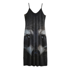 Raccoon Portrait Print Jersey Midi Cami Dress