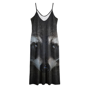 Raccoon Portrait Print Jersey Midi Cami Dress