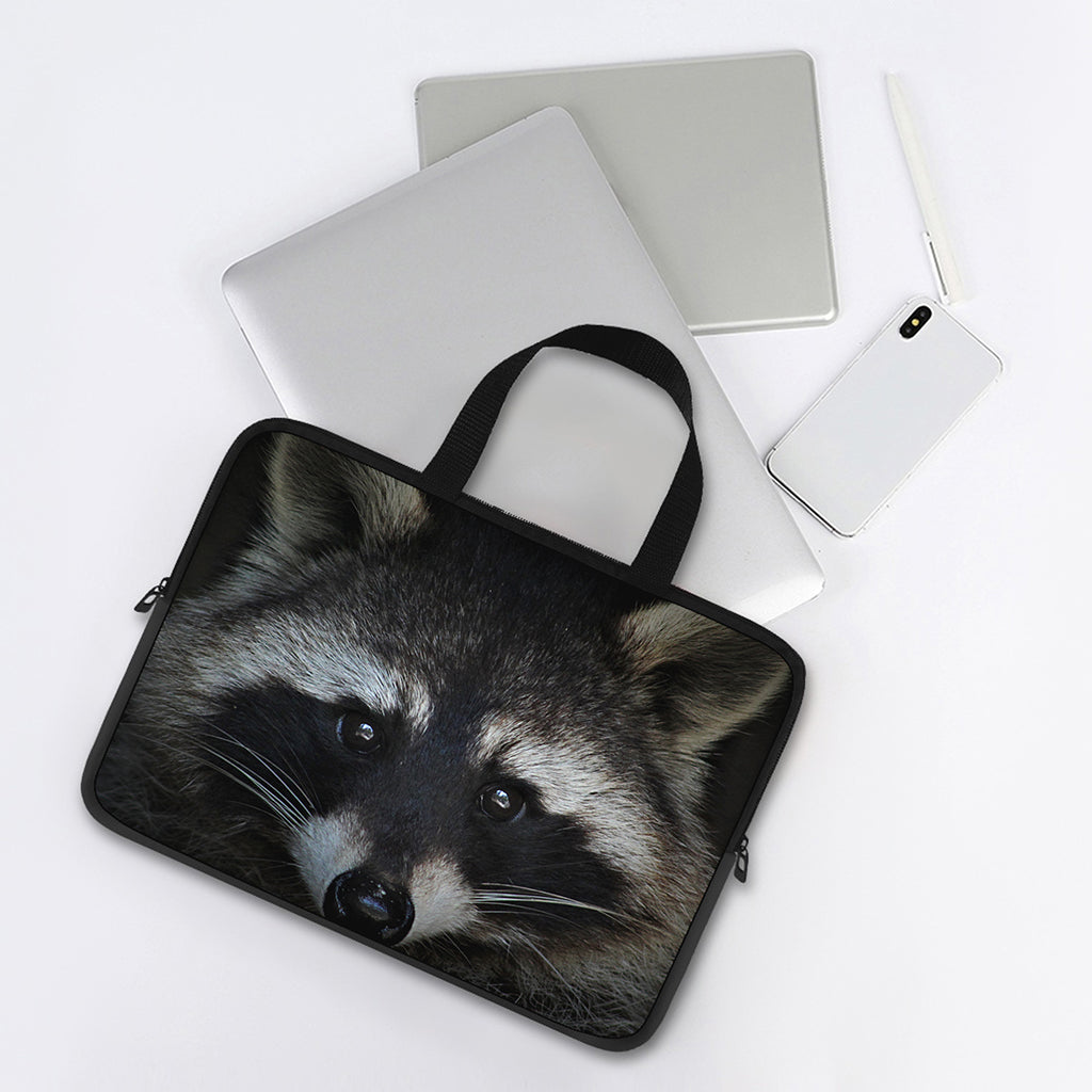 Raccoon Portrait Print Laptop Sleeve With Handle