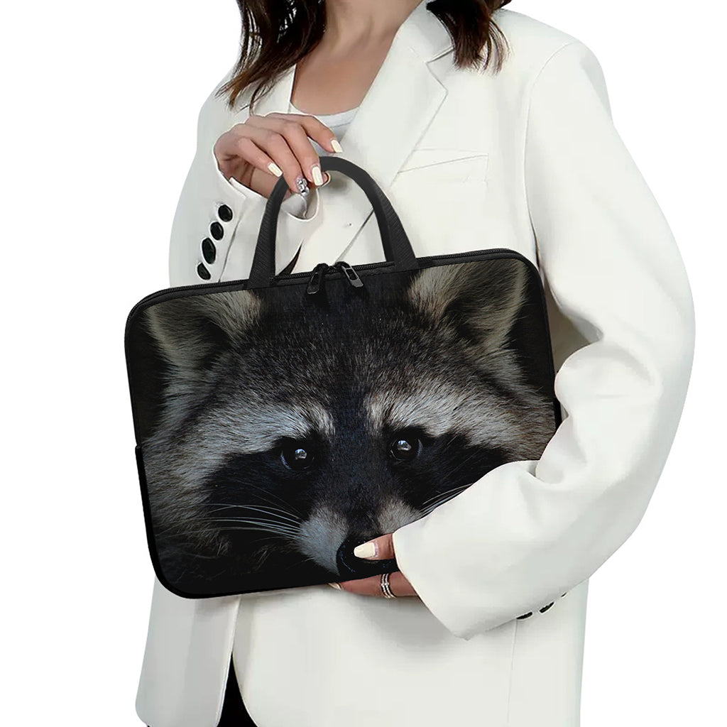 Raccoon Portrait Print Laptop Sleeve With Handle
