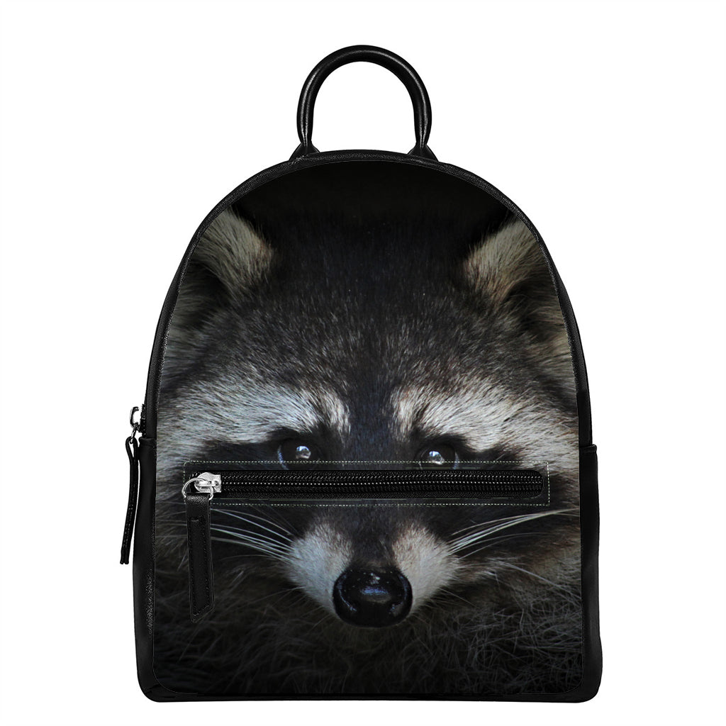 Raccoon Portrait Print Leather Backpack
