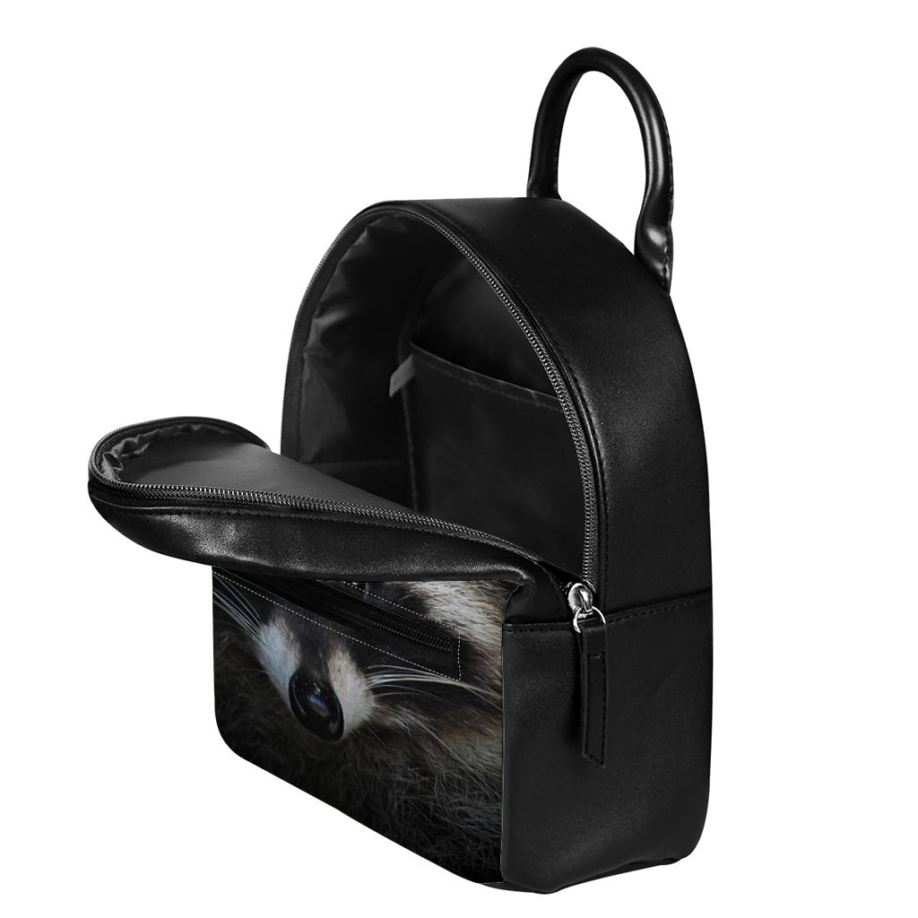 Raccoon Portrait Print Leather Backpack
