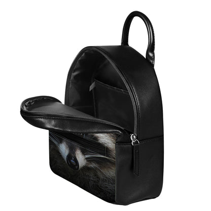 Raccoon Portrait Print Leather Backpack