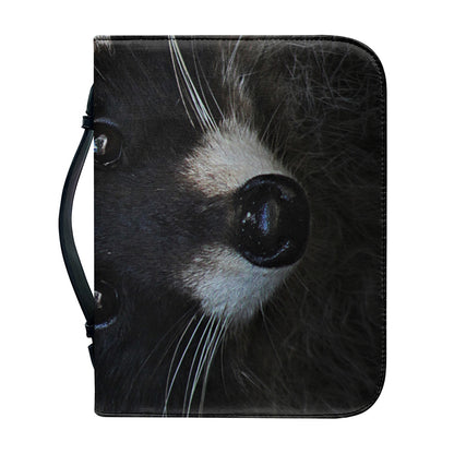 Raccoon Portrait Print Leather Bible Cover