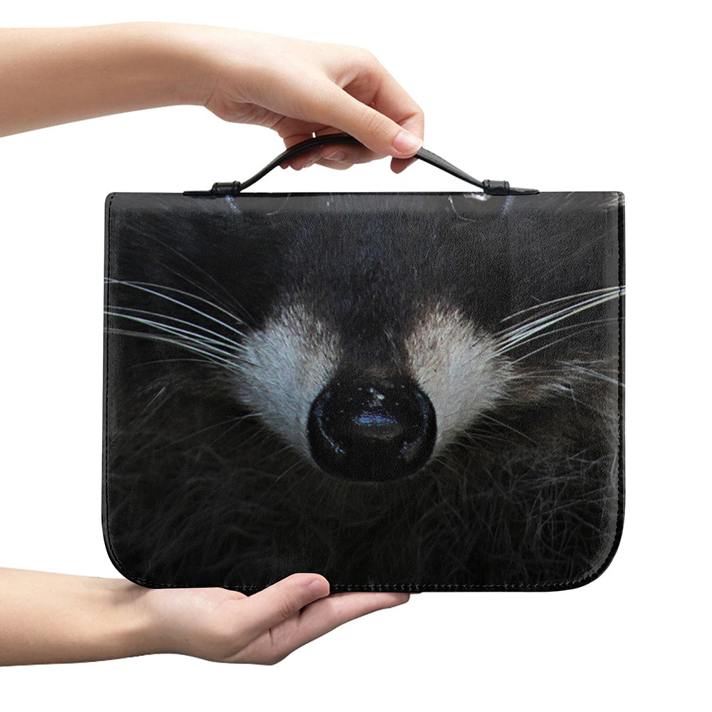 Raccoon Portrait Print Leather Bible Cover