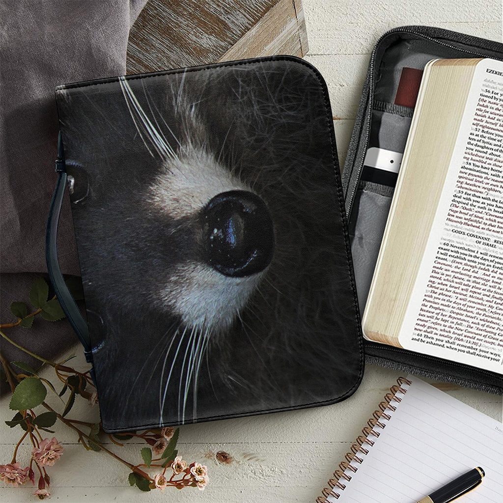 Raccoon Portrait Print Leather Bible Cover