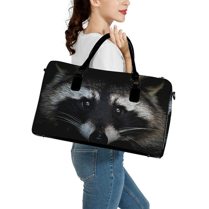 Raccoon Portrait Print Leather Duffle Bag