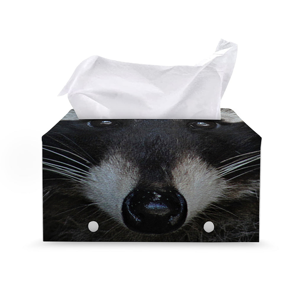 Raccoon Portrait Print Leather Tissue Box Cover