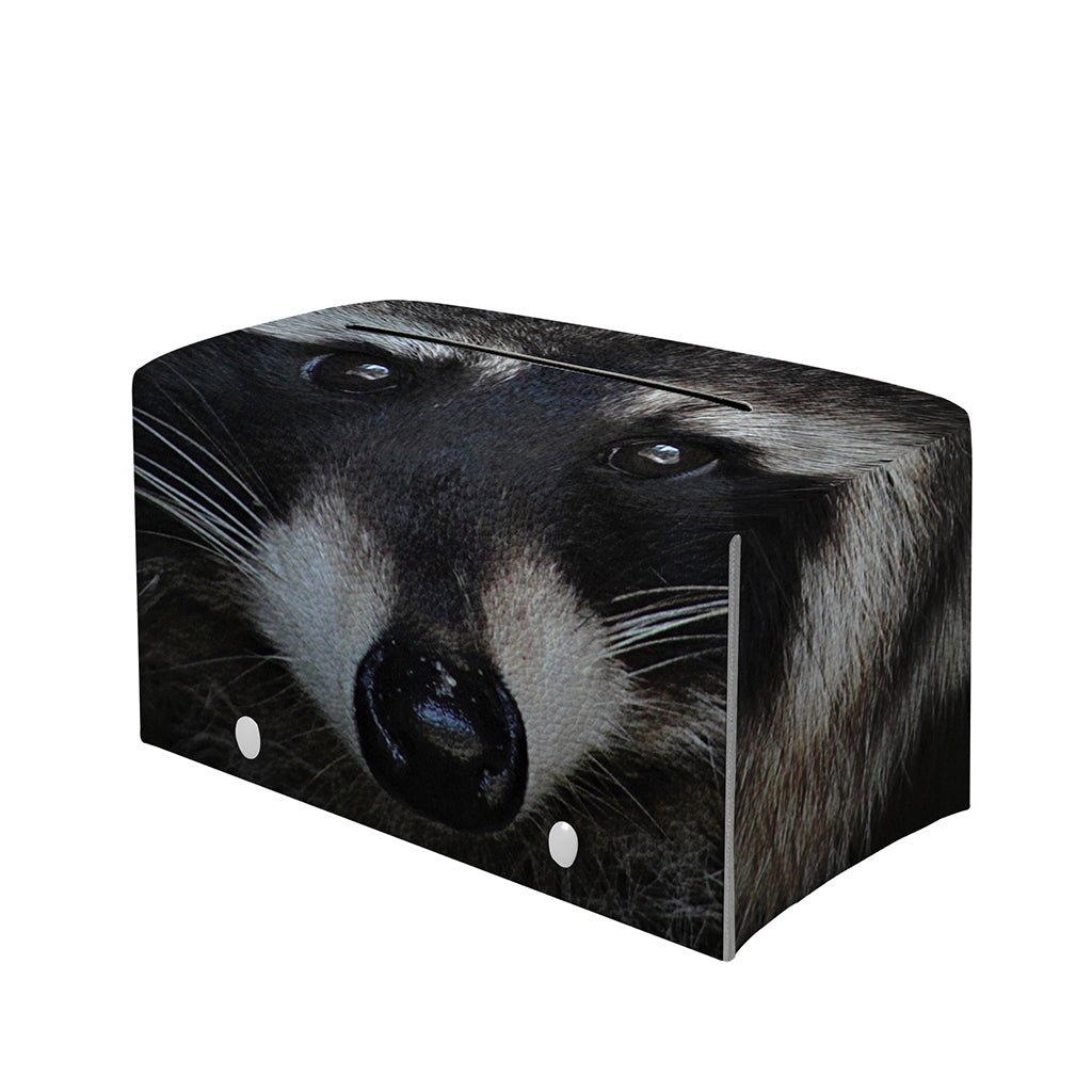 Raccoon Portrait Print Leather Tissue Box Cover