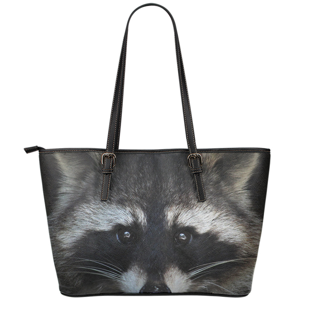 Raccoon Portrait Print Leather Tote Bag