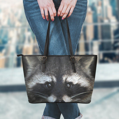 Raccoon Portrait Print Leather Tote Bag