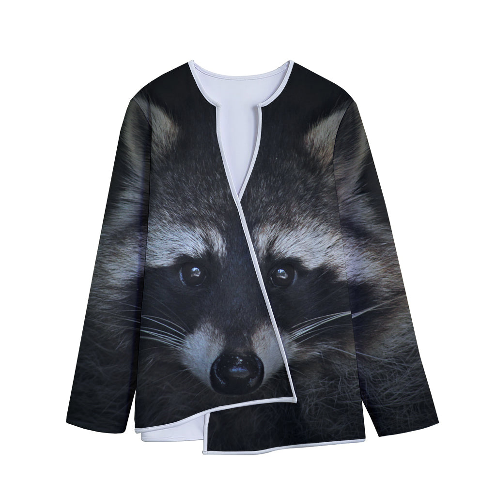 Raccoon Portrait Print Long Sleeve Short Coat