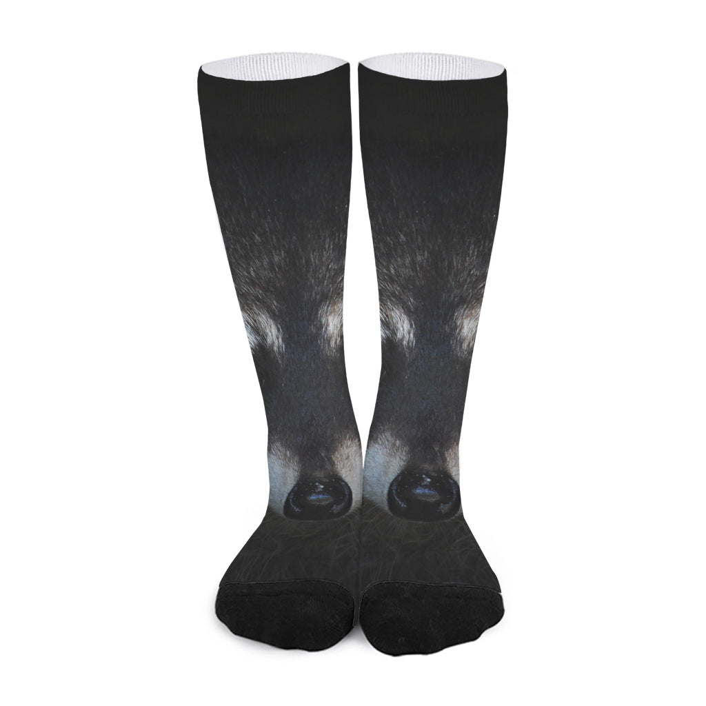 Raccoon Portrait Print Long Socks